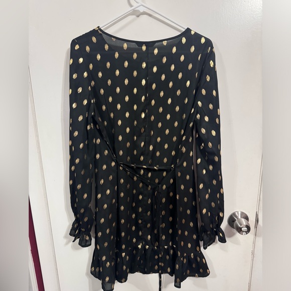 Gold Dot Belted A-Line Dress size Medium - Picture 2 of 6